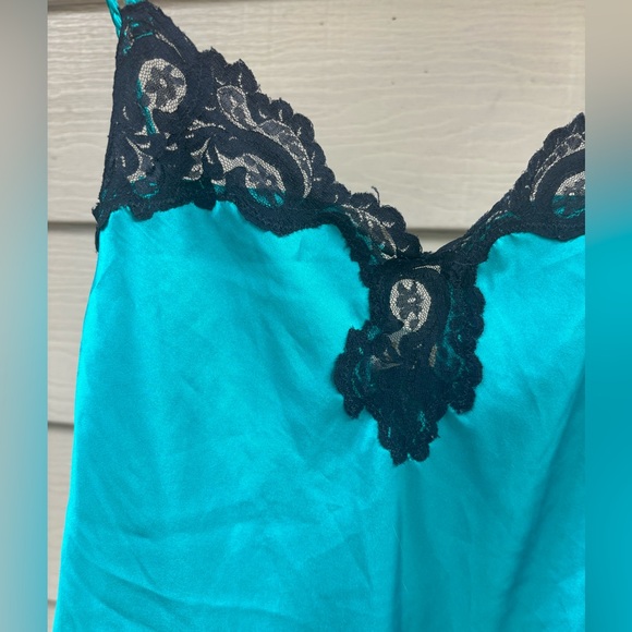VINTAGE Victoria’s Secret GOLD LABEL Silk Lacy Lingerie Slip Dress Teal Size S - Picture 3 of 5